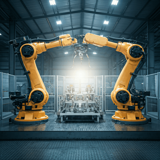 Automated robotic arms in manufacturing plant